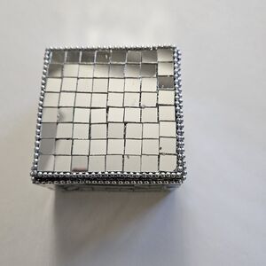 World Market silver glass mosaic tiled trinket box, 2.5"x1.5", NWT.